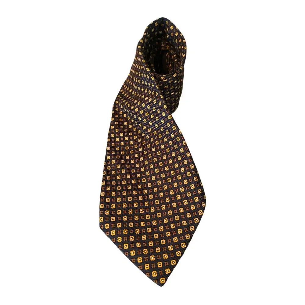 Stefanozzi Italy Silk Tie Navy Gold Geometric‎ Medallion Necktie